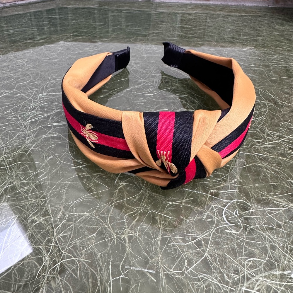 Designer inspired Elegant Gold and Black Headband with Red Web Accents